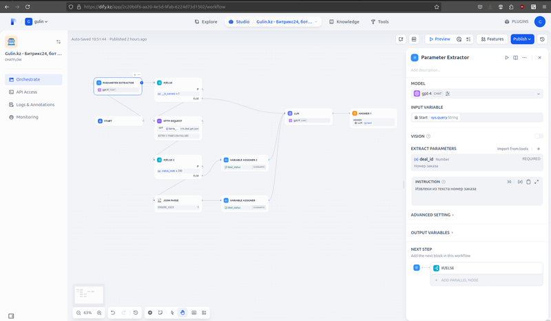 Как создать чат-бота для Bitrix24 с помощью dify.ai для информирования пользователя о статусе сделки через мессенджеры